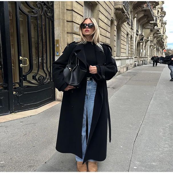Elegant Women's Long Double Breasted Trench Coat - Spring Casual Windbreaker With Lapel Collar_ecoleips.com