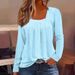 Women's Clothing Fashion Casual Square Neck Wrinkled Long Sleeved T Shirt_ecoleips.com