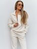 Aria Basics Aria Basics Cross-Border Casual European And American Women's Solid Color Sleeve Zipper Loose Top Tie Long Pans Two-Piece_ecoleips.com