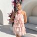 Summer Women's Dress/Skirt With Open Back Halter Neck 3D Floral Decoration Layered Ruffles_ecoleips.com