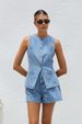 Women's Clothing Fashion Sleeveless Waist High Waist Loose Denim Shorts Set_ecoleips.com
