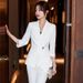 Women's Blue Suit Set Professional Office Blazer And Pants Slim Fit Elegant Business Formal Wear_ecoleips.com
