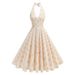 Vintage High-Waisted Polka-Dot Vacation Dress With A Hanger-Style Neckline, Backless Design, And A Flowing Mid-Length Sk_ecoleips.com