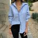 Women's Clothing Elegant Blue White Striped Button Down Shirt Casual Sophisticated Professional Top For Commuting Spring Autumn_ecoleips.com