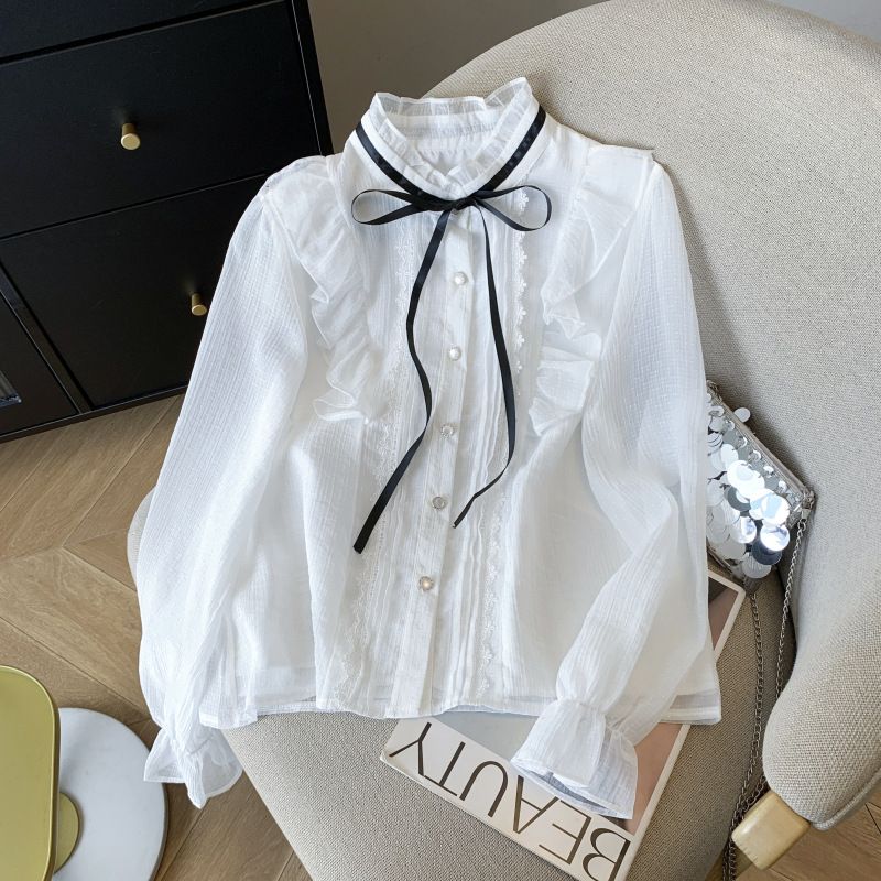 Women's Clothing Spring Style Court Chiffon Blouse For Women Ruffled Trim Elegant Unique Shirt For Formal & Casual For Women_ecoleips.com