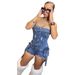 European And American Style Sexy Strapless High Elastic Washed Denim Jumpsuit Three Dimensional Pocket Women's Bottoms_ecoleips.com