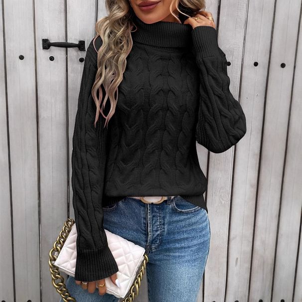 Aria Basics Aria Basics Fall/Winter 2025 Foreign Trade European And American Fashion Women's Solid Color Cable Knit Long Sleeve High Collar_ecoleips.com