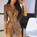 Autumn Winter High-waisted Street Solid Color Pu Leather Suit Collar Long-sleeved Women Dress Leather Jacket Including Belt_ecoleips.com