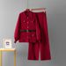 Women's Polo Collar Fashion Suit Cross Border Style Sweater Belt Cardigan Top with High Waisted Wide Leg Pants Two Piece Set for Autumn Winter_ecoleips.com