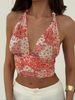 2025 Elegant And Sexy Floral Print Bohemian Twist Decorated Deep V-Neck Short Tank Top_ecoleips.com