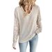 European American Cross-border 2026 Autumn And Winter New Elegant Women's Solid Color V-neck Lace Splicing Long-sleeve_ecoleips.com