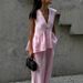 Women's Clothing Women's Cotton V Neck Sleeveless Top Vest Pants Set Solid Color Elegant Commuting Style For Formal & Casual For Women_ecoleips.com
