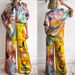 Women's Clothing Satin Print Short Sleeved Holiday Leisure Tether Suit_ecoleips.com