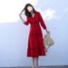 Sanya Women, Bohemian Long For Beach Vacation, Slimming Travel Spring And Autumn Outfit, Red Dress From Thailand_ecoleips.com
