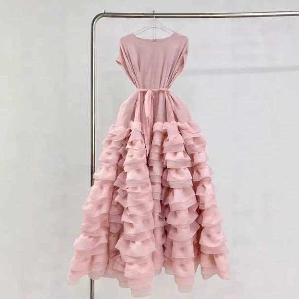 Women's Clothing Elegant Sleeveless Round Neck Dress For Women Loose Fit Multi-Layer Ruffle Skirt Solid Color Spring Summer Style_ecoleips.com