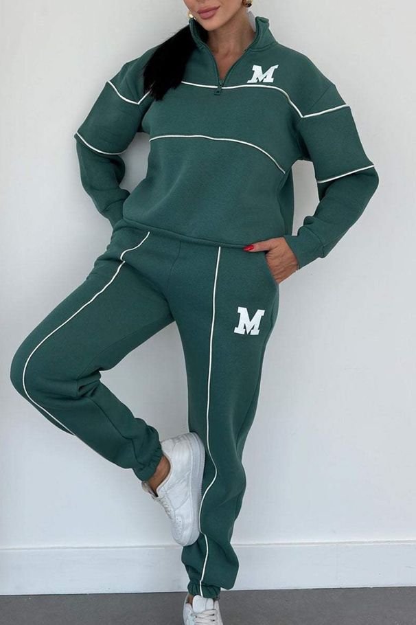 Women's Long Sleeve Sweatshirt And Trousers Two Piece Set Letter Heat Transfer Zipper Leisure Sports Suit European American Style_ecoleips.com