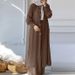 New Muslim Two-Piece For Women, Solid Color, Spring Autumn Sleeve Cardigan Shirt And Long Pants Set_ecoleips.com