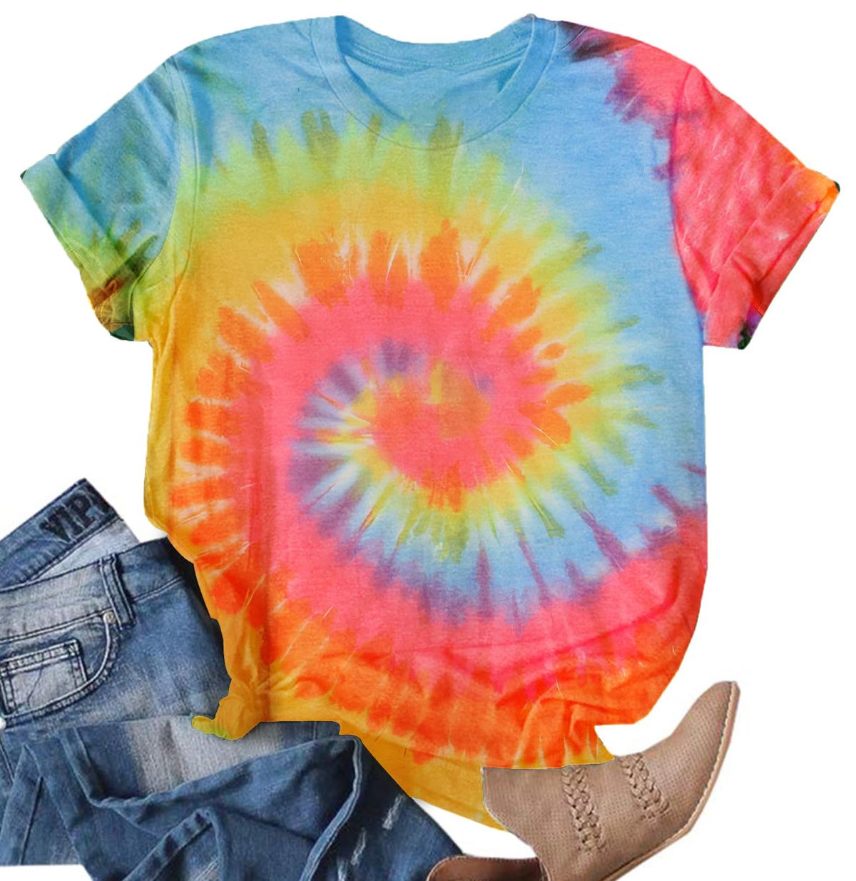 Tie Dye T Shirts For Women Rainbow Shirts Funny Short Sleeve Tops_ecoleips.com