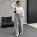 Relaxed Straight-Leg Pants With Drawstring Waist – Polyester-Spandex Blend Casual Trousers For Women (S-3XL, Gray/Black/Brown, Comfort Stretch)_ecoleips.com