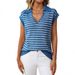 Breathable V-Neck Stripe Knit Top For Women, Lightweight Summer Sweater With Lapel Collar, Casual Chic Blouse_ecoleips.com