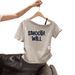 Grey Letter Slanted Shoulder Print Waist Pleated Short-sleeved T-shirt Women's Summer New Off-the-shoulder Design Top_ecoleips.com