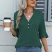Summer Solid Color V-Neck Mid-Sleeve Knit Top Women's Stylish T-Shirt_ecoleips.com