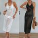 Elegant Beach Wrap Dress With High Slit & Lace Bow Tie - Flowy Summer Maxi Dress For Women (White/Black, S/M/L/Xl)_ecoleips.com