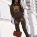 Women's Clothing Women's Style Autumn Winter Casual Vacation Hooded Printed Long Sleeve Two Piece Set With Side Stripe Design_ecoleips.com