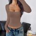 Y2K Aesthetic Long-Sleeve T-Shirt For Women – Stretchy Polyester Slim Fit, U-Neck Layering Essential_ecoleips.com