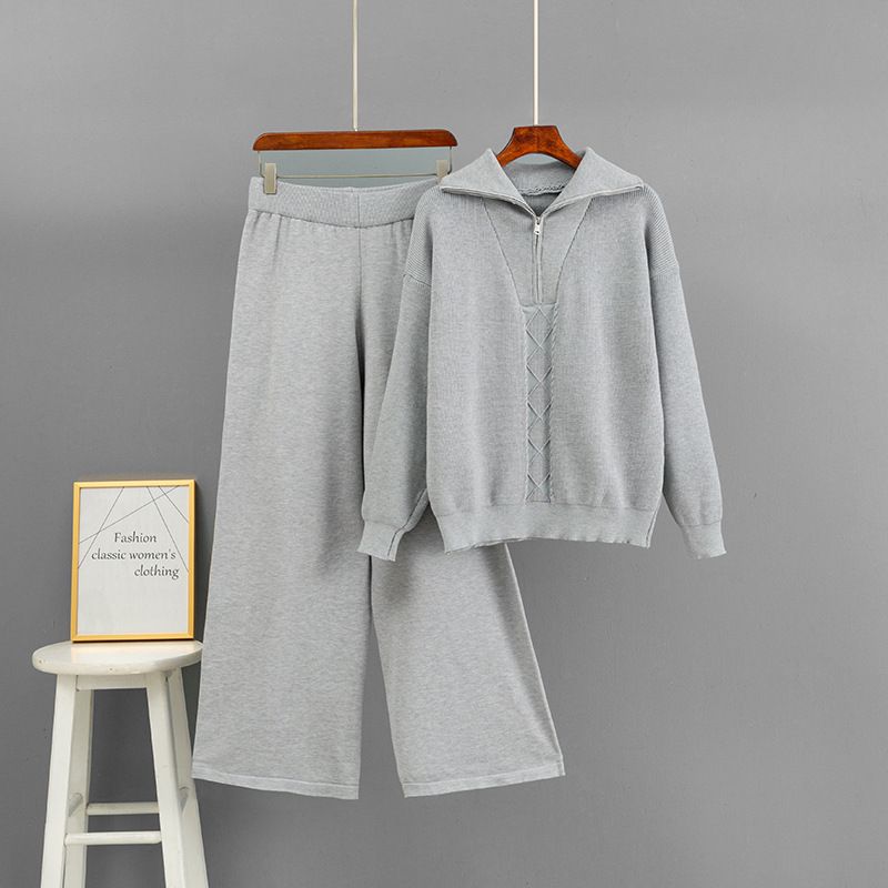 Women's Autumn/Winter Fashion Casual Set European American Style Loose Woolen Top Wide Leg Athletic Pants Two Piece Set_ecoleips.com
