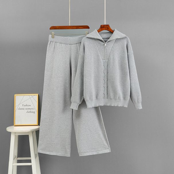 Women's Autumn/Winter Fashion Casual Set European American Style Loose Woolen Top Wide Leg Athletic Pants Two Piece Set_ecoleips.com