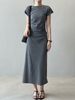Slim Fit A-Line Midi Dress Women's Short Sleeve T-Shirt Dress High Waist Pleated Spring Summer Autumn Commute Style Casual Dress_ecoleips.com