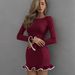 Ruffle-Edge Wrap Dress – High-Waisted Pencil Mini With Long Sleeves (Sizes 40-48, Polyester, Wrinkle-Free)_ecoleips.com