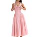 European American Style Fashion Printed Halter Lace Trim Slim Fit Suspender Long Dress Summer Casual Party Women Dress_ecoleips.com