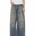 Unisex Distressed Washed Wide-Leg Jeans – Oversized Streetwear Denim Pants With Splatter Paint Effect_ecoleips.com