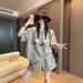 Women's Summer Sportswear Set Cute Playful Gray Short Sleeve T-Shirt And Shorts Two Piece Casual Chic Outfit_ecoleips.com