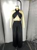 Sexy Cross Halter Neck Top And Long Pants For Women Fashion Black Two-Piece Set_ecoleips.com
