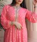 Boho Chic Pink Gold-Embroidered Maxi Dress – Floral Print Ethnic Tunic Dress For Women, Lightweight Polyester Blend, S-XXL_ecoleips.com
