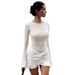 Women's Clothing Women's Elegant Solid Color Bodycon Dress Long Sleeved Knotted Decoration Style Autumn Fashion_ecoleips.com