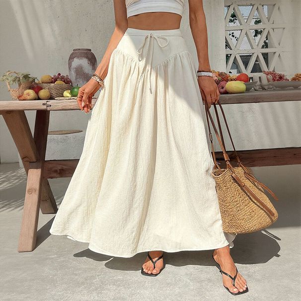 Voya Women's Summer Vacation Casual Half Length Skirt With High Waist And Big Swing To Look Thin And Versatile Beach Long Dress_ecoleips.com