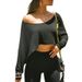 Relaxed Fit off Shoulder Long Sleeve Sweatshirt Casual Instagram Style Cropped Top Loose Fitting Slimming Effect American Hot Girl_ecoleips.com
