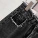 Women's High-Waisted Straight Denim Skirt with Frayed Edges Trendy Pear Shaped A-Line Bodycon Midi Skirt in Black Or Grey_ecoleips.com