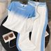 Women's High-End Casual Sportswear Set Stylish Trendy Pink Gradient Top And High-Waisted Wide-Leg Pants Two-Piece Summer Outfit_ecoleips.com