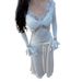 Women's Slim Fit Long Sleeved Dress with Lace Trim Flared Sleeves European Style Ribbon Bodycon Skirt_ecoleips.com