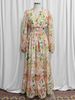 "Elegant V-Neck Printed Muslim Maxi Dress With Lantern Sleeves – Modest Flowy Skirt For Women"_ecoleips.com