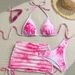 Women's Floral Print 3-Piece Halter Bikini Set With Sheer Cover-Up, Adjustable Ties & Removable Padding_ecoleips.com