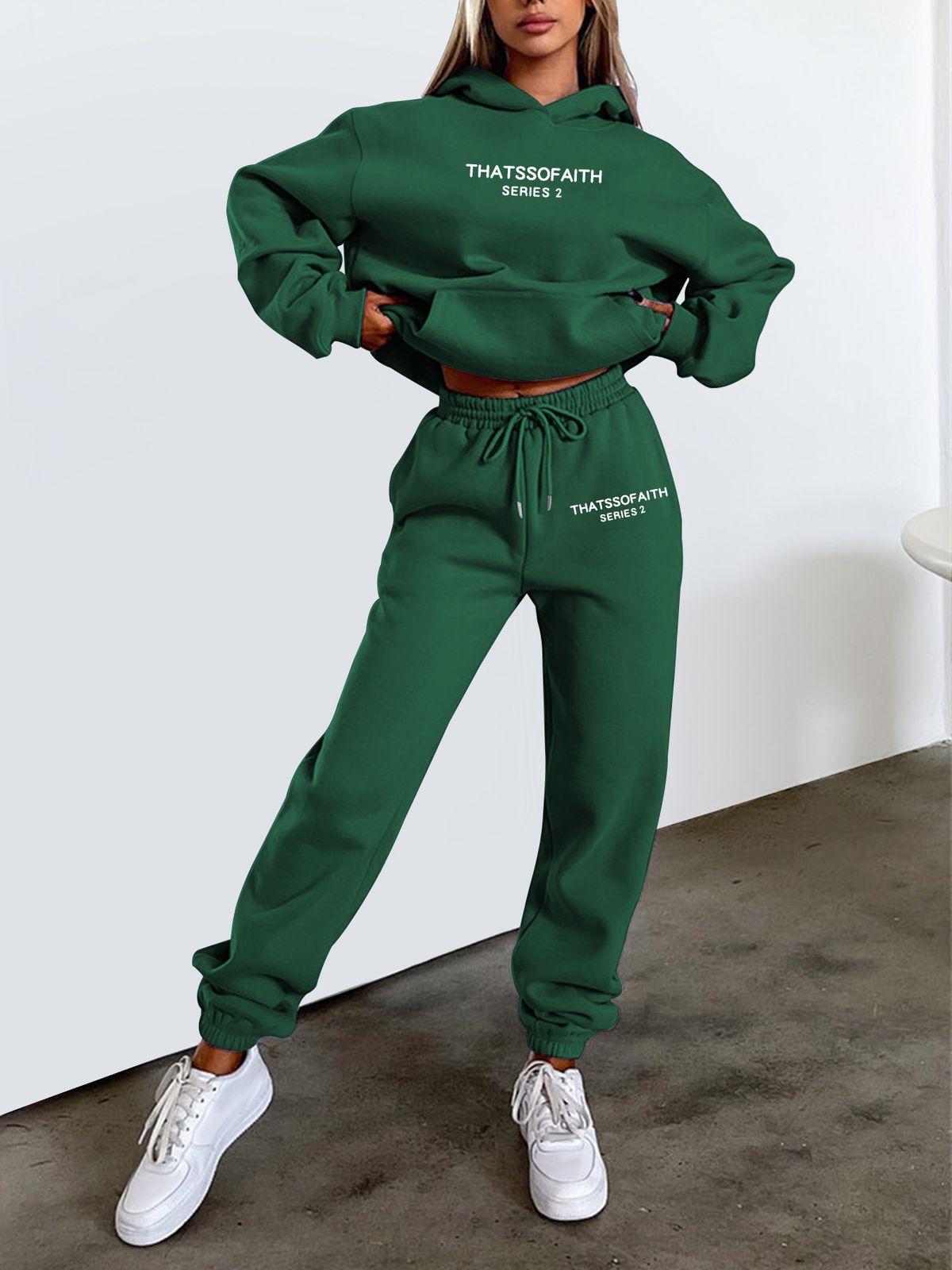 Women's Clothing Letter Print Hooded Sweatshirt Fashion Casual Fleece Trousers Suit_ecoleips.com