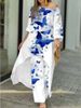 2025 European American New Women's Fashion Loose Irregular Print Nine-Sleeve Sunscreen Shirt And Wide-Leg Pants Set In_ecoleips.com