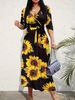 Women Sexy Bodycon Beach Bohemian Maxi Splicing Floral Print Dress For Women Casual Summer Sundress V-Neck 3/4 Sleeve_ecoleips.com