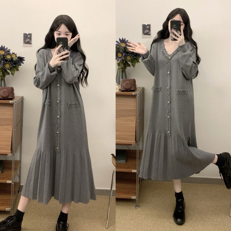 Autumn Winter New Korean Fashion Two-Piece Striped Hooded Knitted Maternity Dress_ecoleips.com